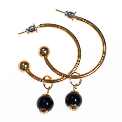 Vintage Gold Hoop Earrings with Black Onyx Bead by 1970s - Vintage Meet Modern Vintage Jewelry - Chicago, Illinois - #oldhollywoodglamour #vintagemeetmodern #designervintage #jewelrybox #antiquejewelry #vintagejewelry