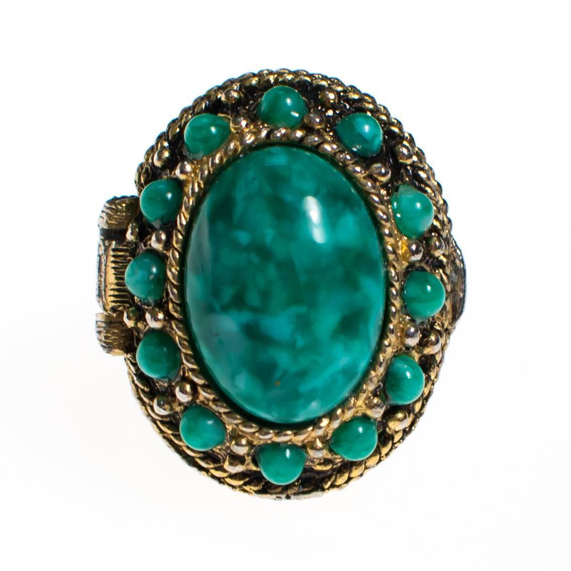 Vintage Speckled Jade Art Glass Statement Ring by 1960s - Vintage Meet Modern Vintage Jewelry - Chicago, Illinois - #oldhollywoodglamour #vintagemeetmodern #designervintage #jewelrybox #antiquejewelry #vintagejewelry