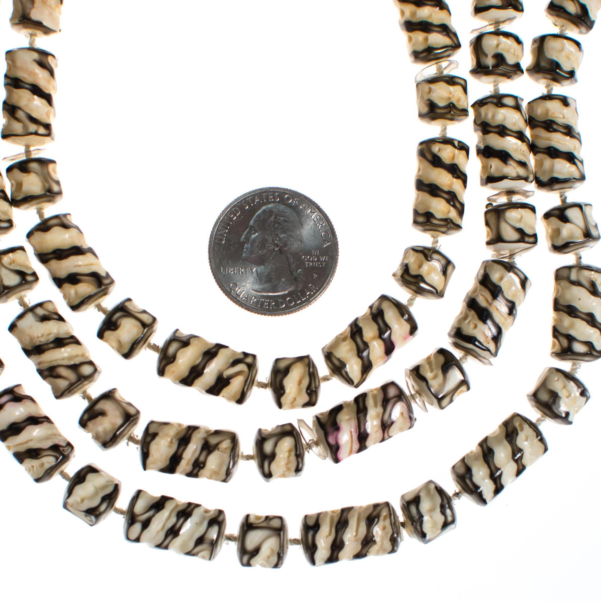 Reserved Payment 1 of 3  Vintage Zebra Striped Triple Strand Beaded Torsade Necklace by 1960s - Vintage Meet Modern Vintage Jewelry - Chicago, Illinois - #oldhollywoodglamour #vintagemeetmodern #designervintage #jewelrybox #antiquejewelry #vintagejewelry