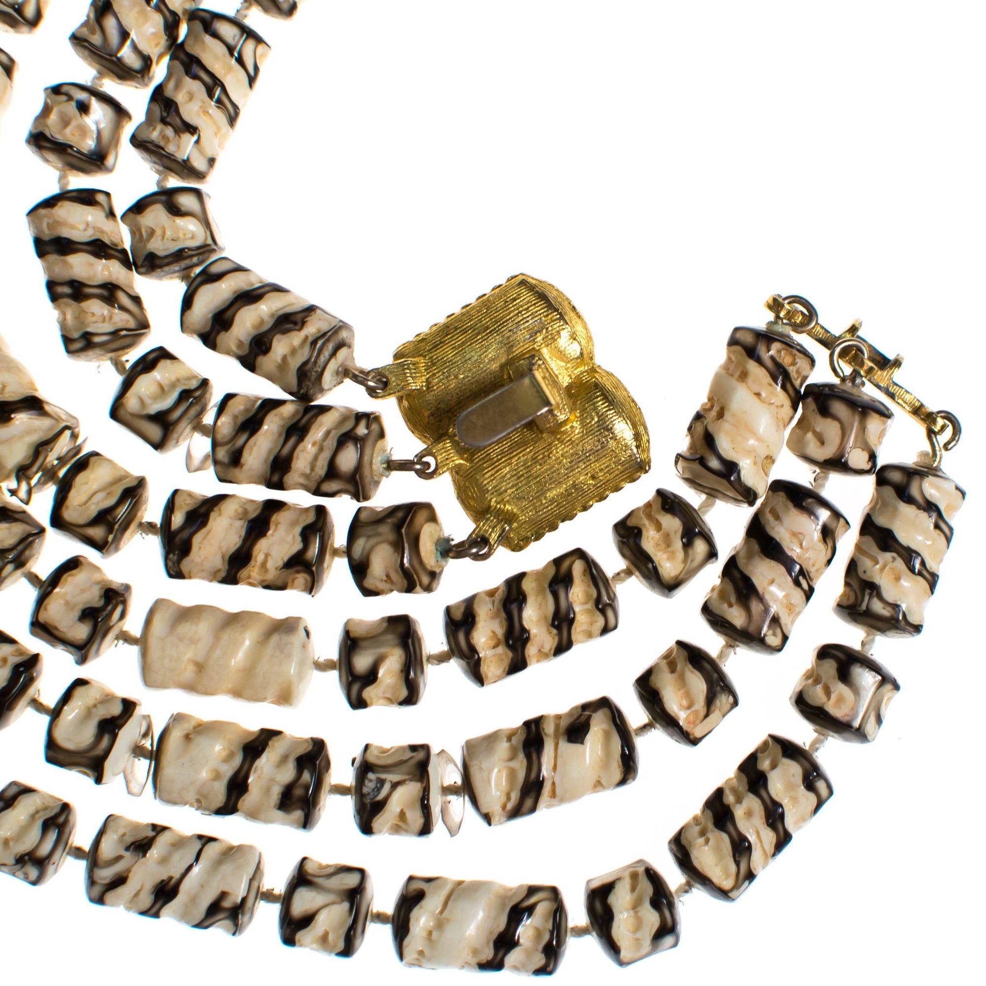 Reserved Payment 1 of 3  Vintage Zebra Striped Triple Strand Beaded Torsade Necklace by 1960s - Vintage Meet Modern Vintage Jewelry - Chicago, Illinois - #oldhollywoodglamour #vintagemeetmodern #designervintage #jewelrybox #antiquejewelry #vintagejewelry