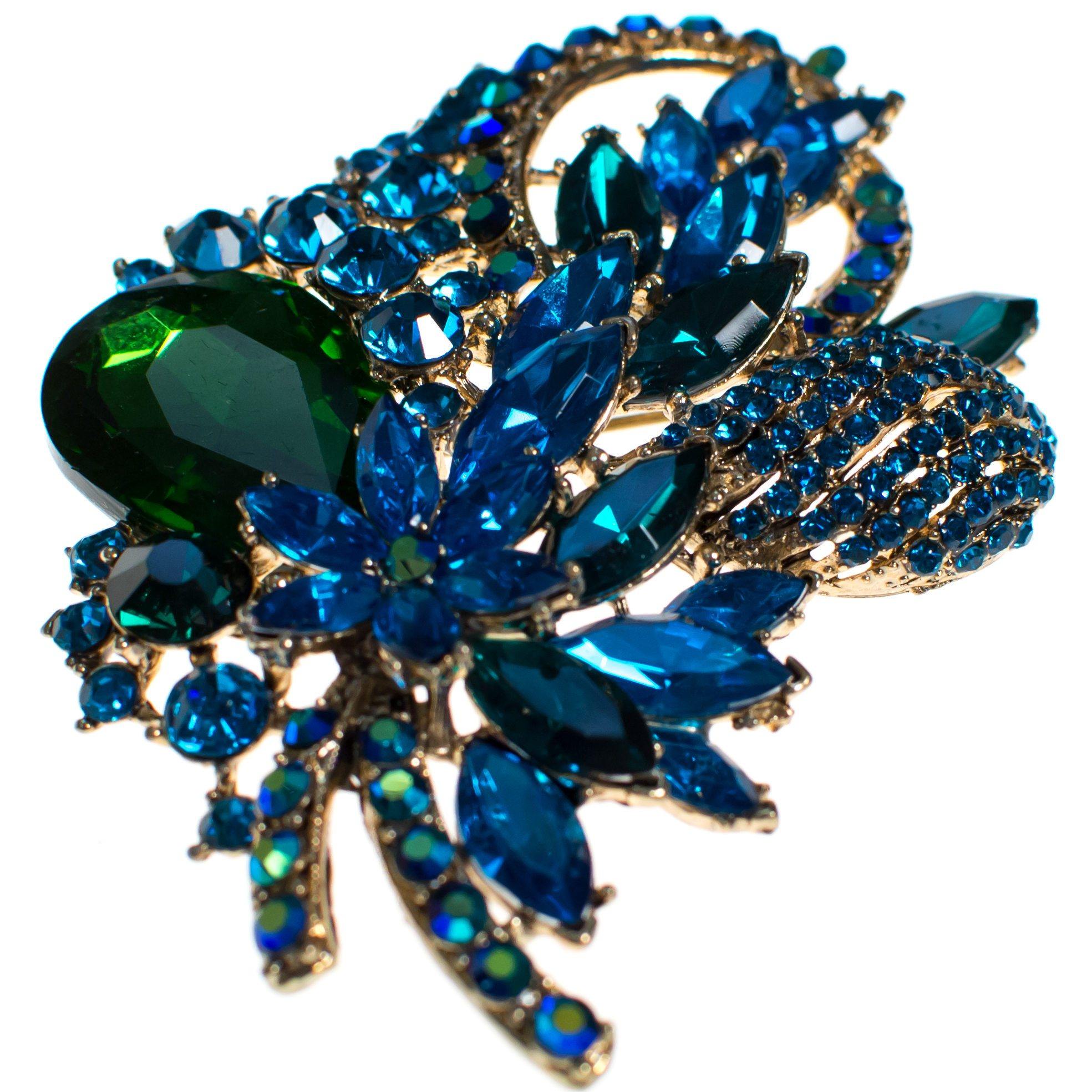 Vintage Emerald Green and Sapphire Blue Crystal Rhinestone Statement Brooch by Unsigned Beauty - Vintage Meet Modern Vintage Jewelry - Chicago, Illinois - #oldhollywoodglamour #vintagemeetmodern #designervintage #jewelrybox #antiquejewelry #vintagejewelry
