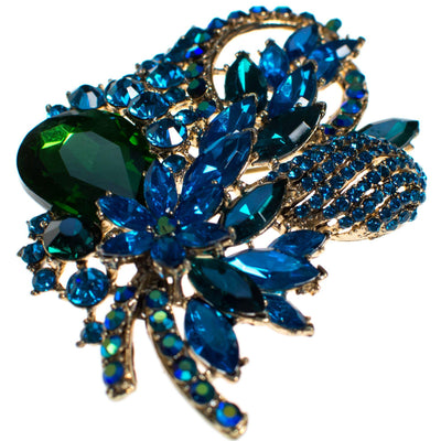 Vintage Emerald Green and Sapphire Blue Crystal Rhinestone Statement Brooch by Unsigned Beauty - Vintage Meet Modern Vintage Jewelry - Chicago, Illinois - #oldhollywoodglamour #vintagemeetmodern #designervintage #jewelrybox #antiquejewelry #vintagejewelry