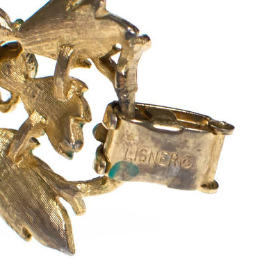 Vintage Lisner Bracelet with Green Enamel Leaves by 1950s - Vintage Meet Modern Vintage Jewelry - Chicago, Illinois - #oldhollywoodglamour #vintagemeetmodern #designervintage #jewelrybox #antiquejewelry #vintagejewelry