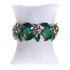 Vintage Lisner Bracelet with Green Enamel Leaves by 1950s - Vintage Meet Modern Vintage Jewelry - Chicago, Illinois - #oldhollywoodglamour #vintagemeetmodern #designervintage #jewelrybox #antiquejewelry #vintagejewelry