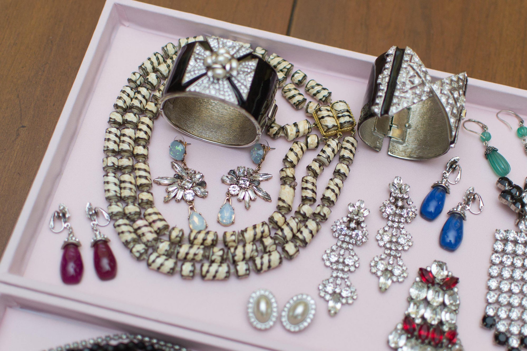 Vintage Kenneth Jay Lane Art Deco Rhinestone and Black Enamel Wide Cuff Statement Bracelet by Kenneth Jay Lane - Vintage Meet Modern Vintage Jewelry - Chicago, Illinois - #oldhollywoodglamour #vintagemeetmodern #designervintage #jewelrybox #antiquejewelry #vintagejewelry