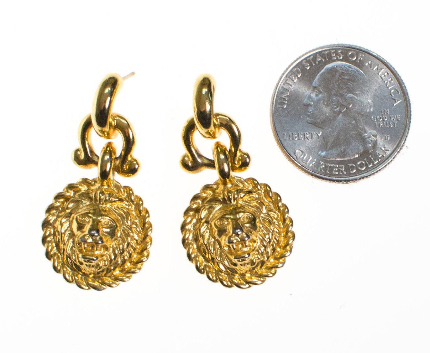 Vintage Anne Klein Couture Mini Lion Doorknocker Earrings, Gold Tone, Pierced, Dangling by Anne Klein - Vintage Meet Modern Vintage Jewelry - Chicago, Illinois - #oldhollywoodglamour #vintagemeetmodern #designervintage #jewelrybox #antiquejewelry #vintagejewelry