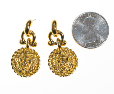 Vintage Anne Klein Couture Mini Lion Doorknocker Earrings, Gold Tone, Pierced, Dangling by Anne Klein - Vintage Meet Modern Vintage Jewelry - Chicago, Illinois - #oldhollywoodglamour #vintagemeetmodern #designervintage #jewelrybox #antiquejewelry #vintagejewelry