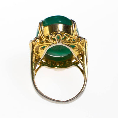 Vintage Faux Jade and Rhinestone Statement Cocktail Ring by 1970s - Vintage Meet Modern Vintage Jewelry - Chicago, Illinois - #oldhollywoodglamour #vintagemeetmodern #designervintage #jewelrybox #antiquejewelry #vintagejewelry