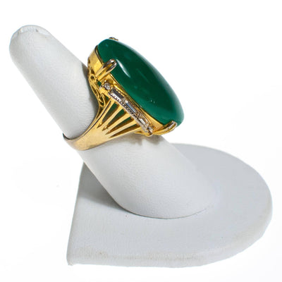Vintage Faux Jade and Rhinestone Statement Cocktail Ring by 1970s - Vintage Meet Modern Vintage Jewelry - Chicago, Illinois - #oldhollywoodglamour #vintagemeetmodern #designervintage #jewelrybox #antiquejewelry #vintagejewelry
