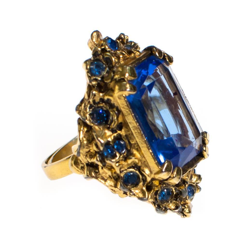 Vintage Sapphire Blue Crystal Statement Ring, Adjustable by 1960s - Vintage Meet Modern Vintage Jewelry - Chicago, Illinois - #oldhollywoodglamour #vintagemeetmodern #designervintage #jewelrybox #antiquejewelry #vintagejewelry
