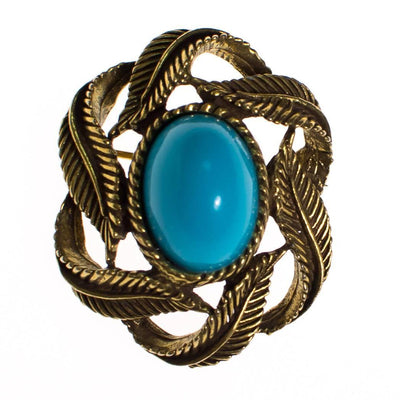 Vintage Gold Tone Brooch with Turquoise Lucite Cabochon by 1960s - Vintage Meet Modern Vintage Jewelry - Chicago, Illinois - #oldhollywoodglamour #vintagemeetmodern #designervintage #jewelrybox #antiquejewelry #vintagejewelry