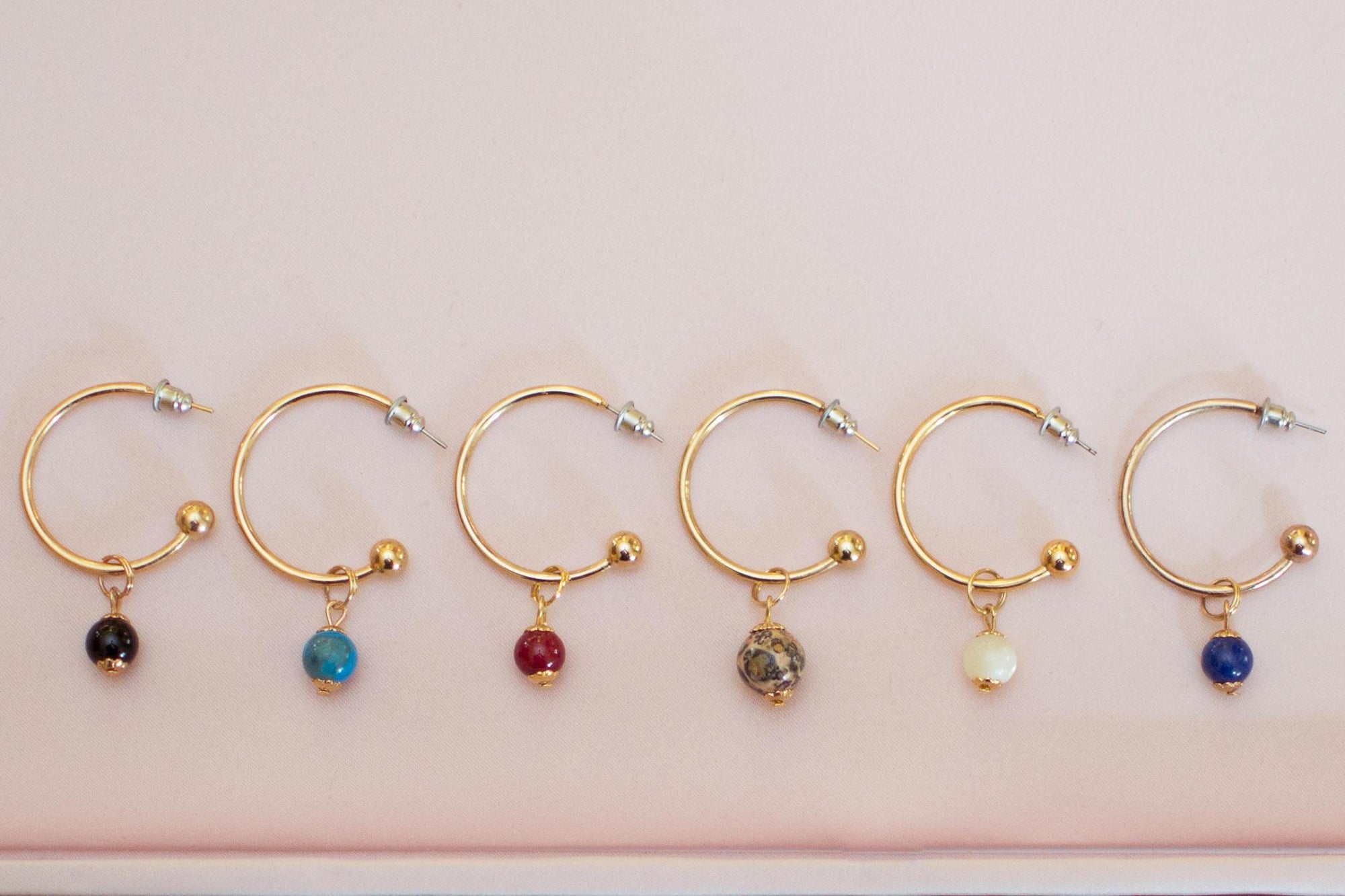 Vintage Gold Hoop Earrings with Speckled Jasper Bead by 1970s - Vintage Meet Modern Vintage Jewelry - Chicago, Illinois - #oldhollywoodglamour #vintagemeetmodern #designervintage #jewelrybox #antiquejewelry #vintagejewelry