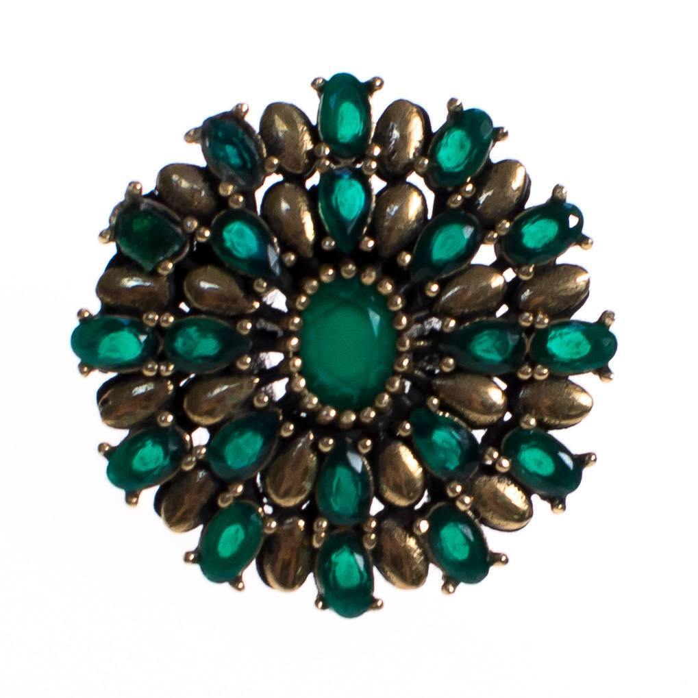 Vintage Sterling Silver Green Tourmaline Medallion Statement Ring