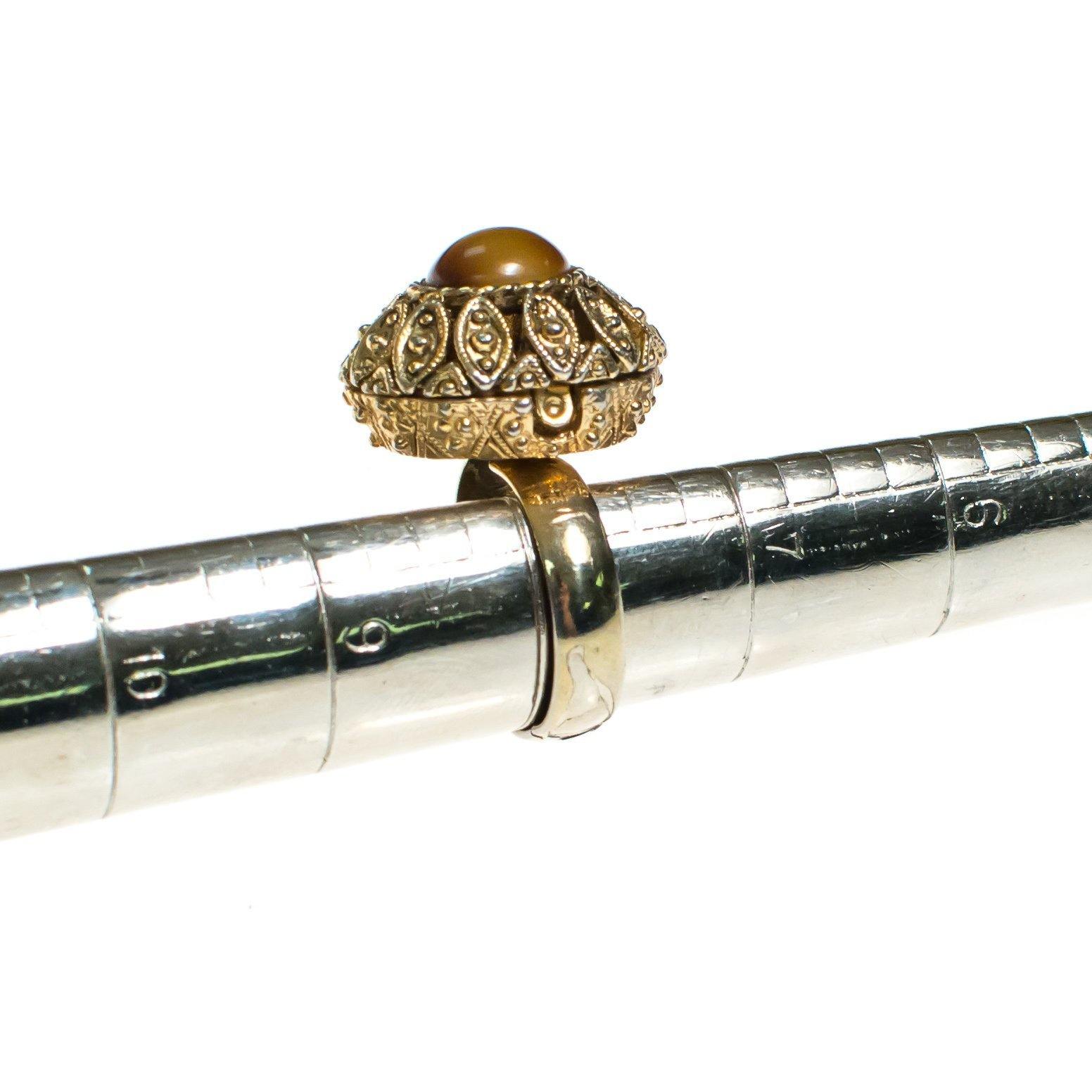 Vintage Vanda Tigers Eye Perfume Locket Ring by Vanda - Vintage Meet Modern Vintage Jewelry - Chicago, Illinois - #oldhollywoodglamour #vintagemeetmodern #designervintage #jewelrybox #antiquejewelry #vintagejewelry