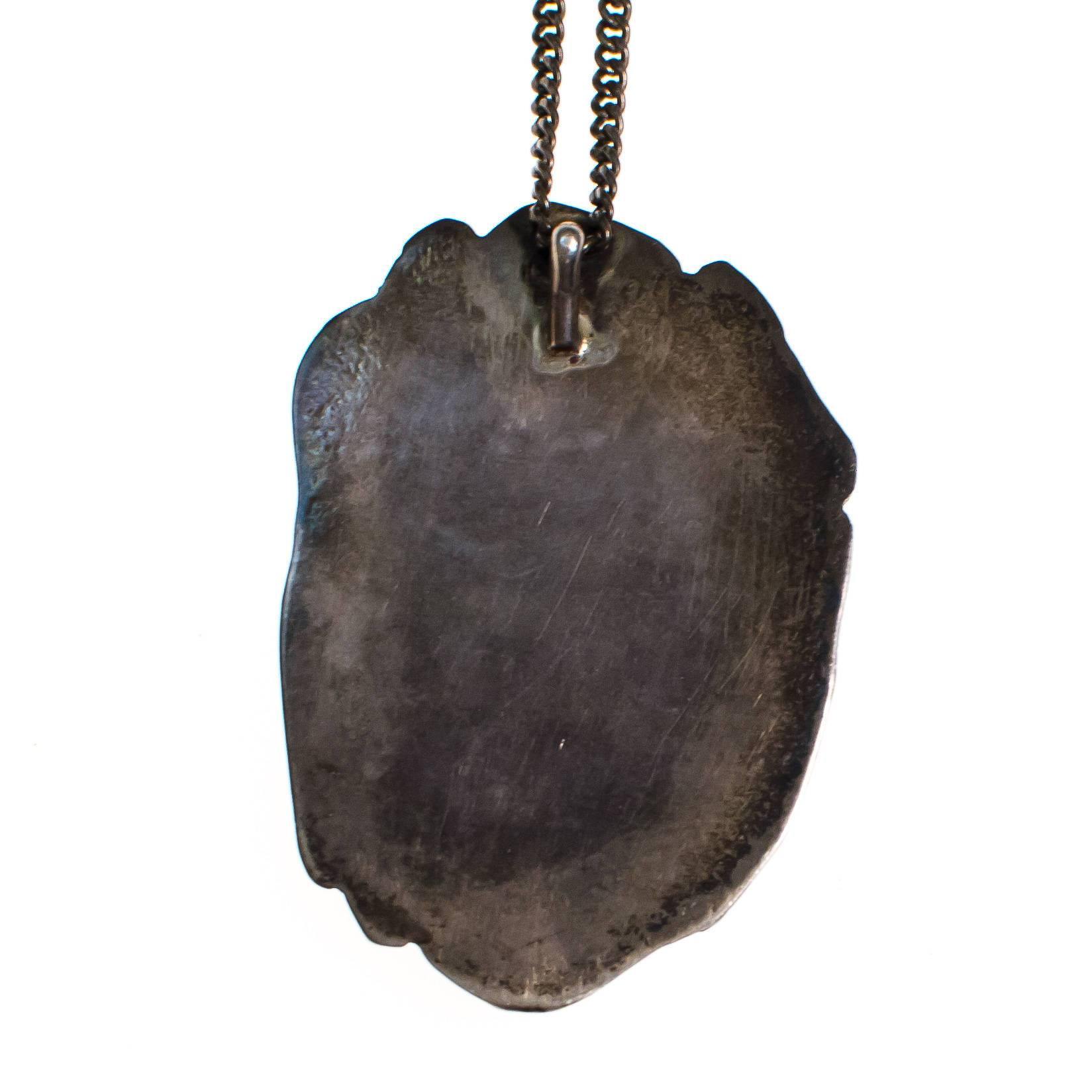 Vintage Picture Agate Statement Pendant Necklace Set In Sterling Silver by 1960s - Vintage Meet Modern Vintage Jewelry - Chicago, Illinois - #oldhollywoodglamour #vintagemeetmodern #designervintage #jewelrybox #antiquejewelry #vintagejewelry