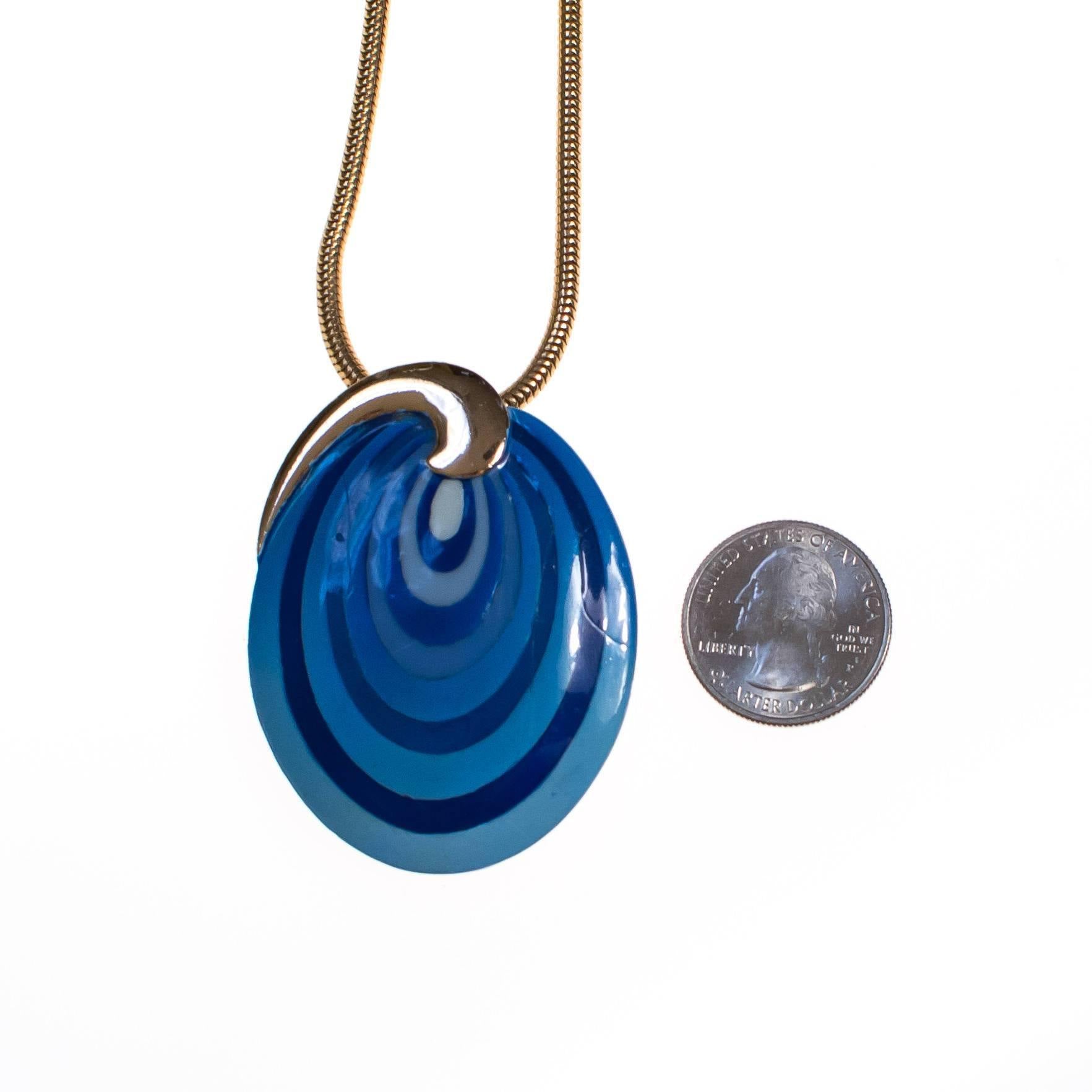 Vintage Eisenberg Blue Swirl Enamel Pendant Necklace, Artist Series, 1960s by 1960s - Vintage Meet Modern Vintage Jewelry - Chicago, Illinois - #oldhollywoodglamour #vintagemeetmodern #designervintage #jewelrybox #antiquejewelry #vintagejewelry