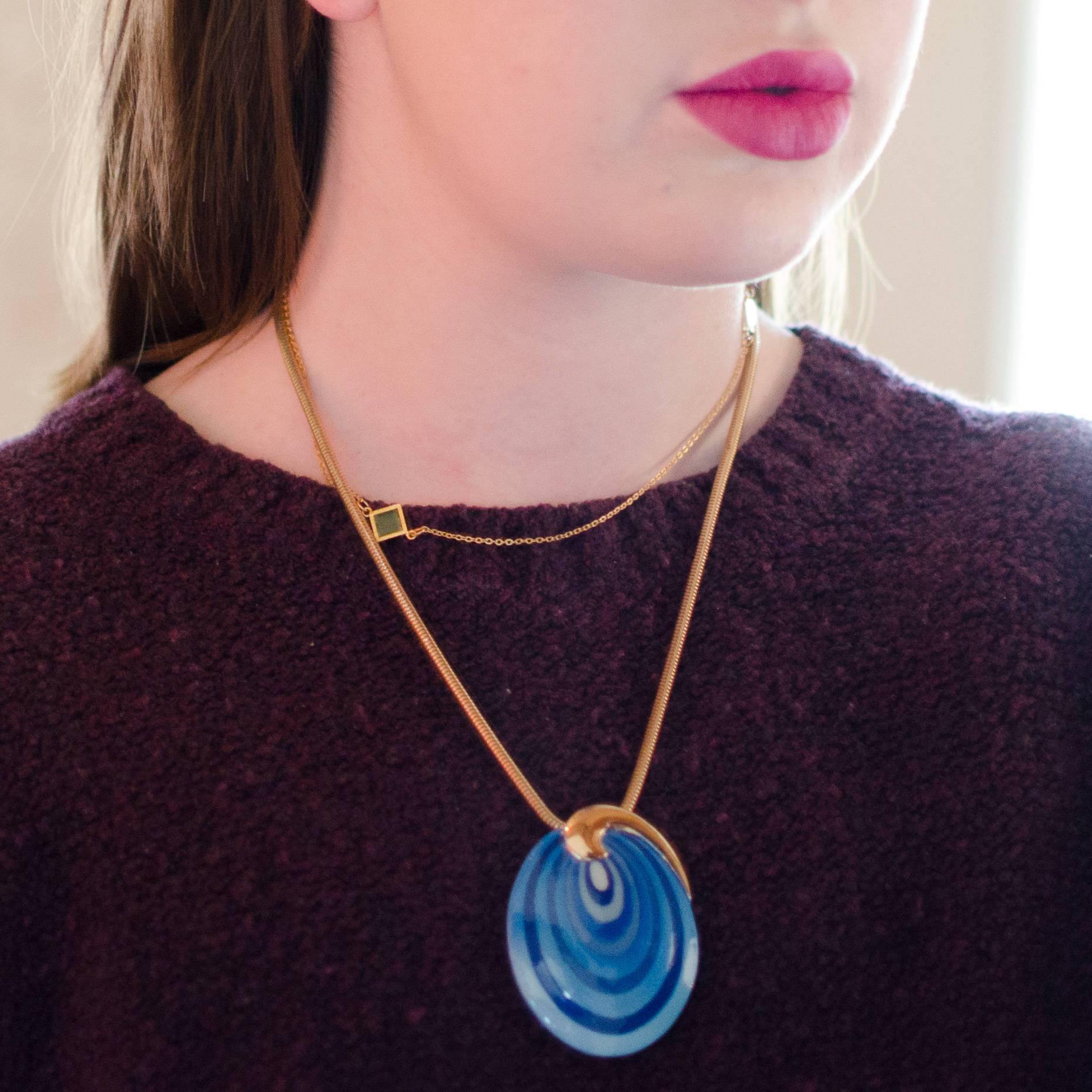 Vintage Eisenberg Blue Swirl Enamel Pendant Necklace, Artist Series, 1960s by 1960s - Vintage Meet Modern Vintage Jewelry - Chicago, Illinois - #oldhollywoodglamour #vintagemeetmodern #designervintage #jewelrybox #antiquejewelry #vintagejewelry