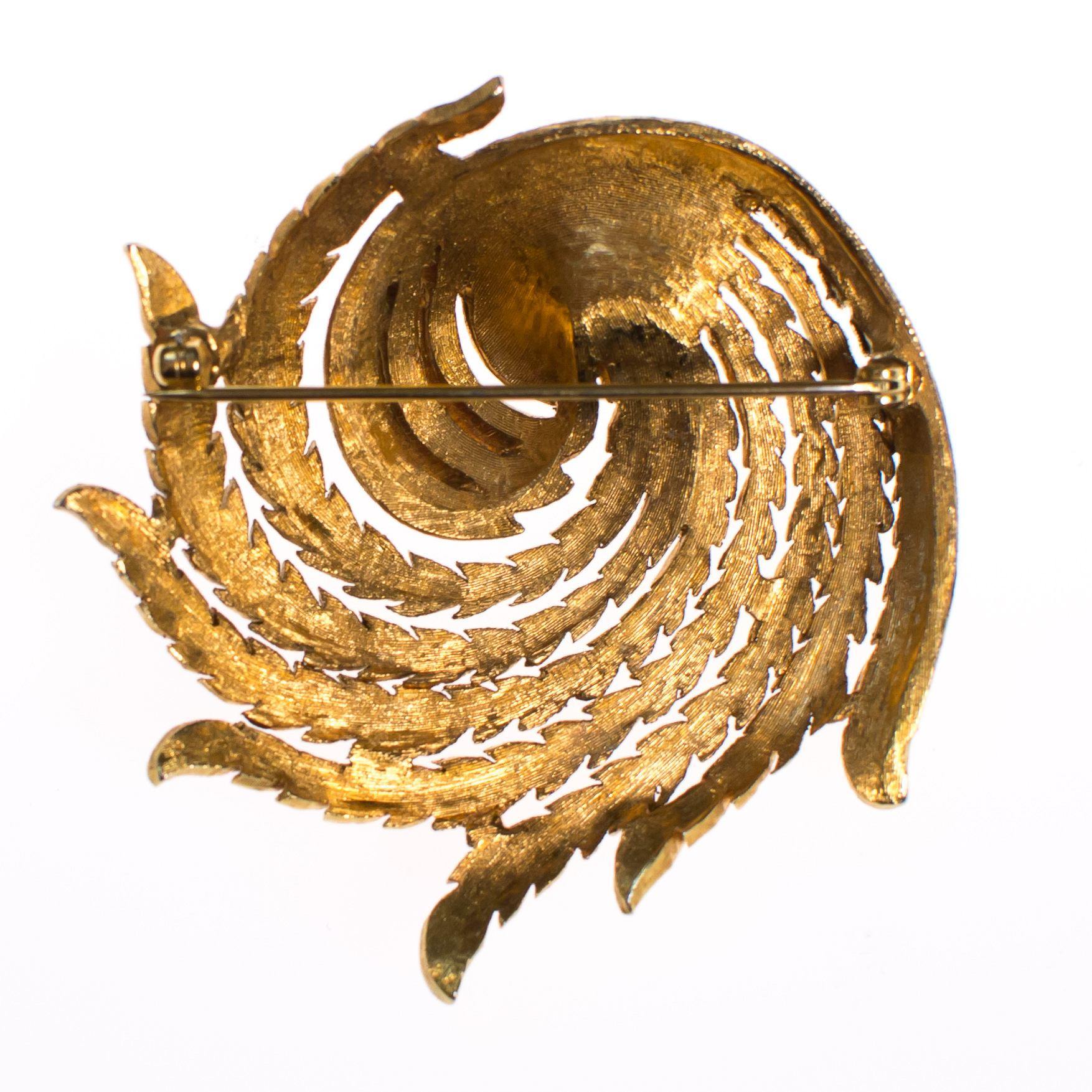 Vintage Gold Tone Swirl Design Brooch with Rhinestones by 1960s - Vintage Meet Modern Vintage Jewelry - Chicago, Illinois - #oldhollywoodglamour #vintagemeetmodern #designervintage #jewelrybox #antiquejewelry #vintagejewelry