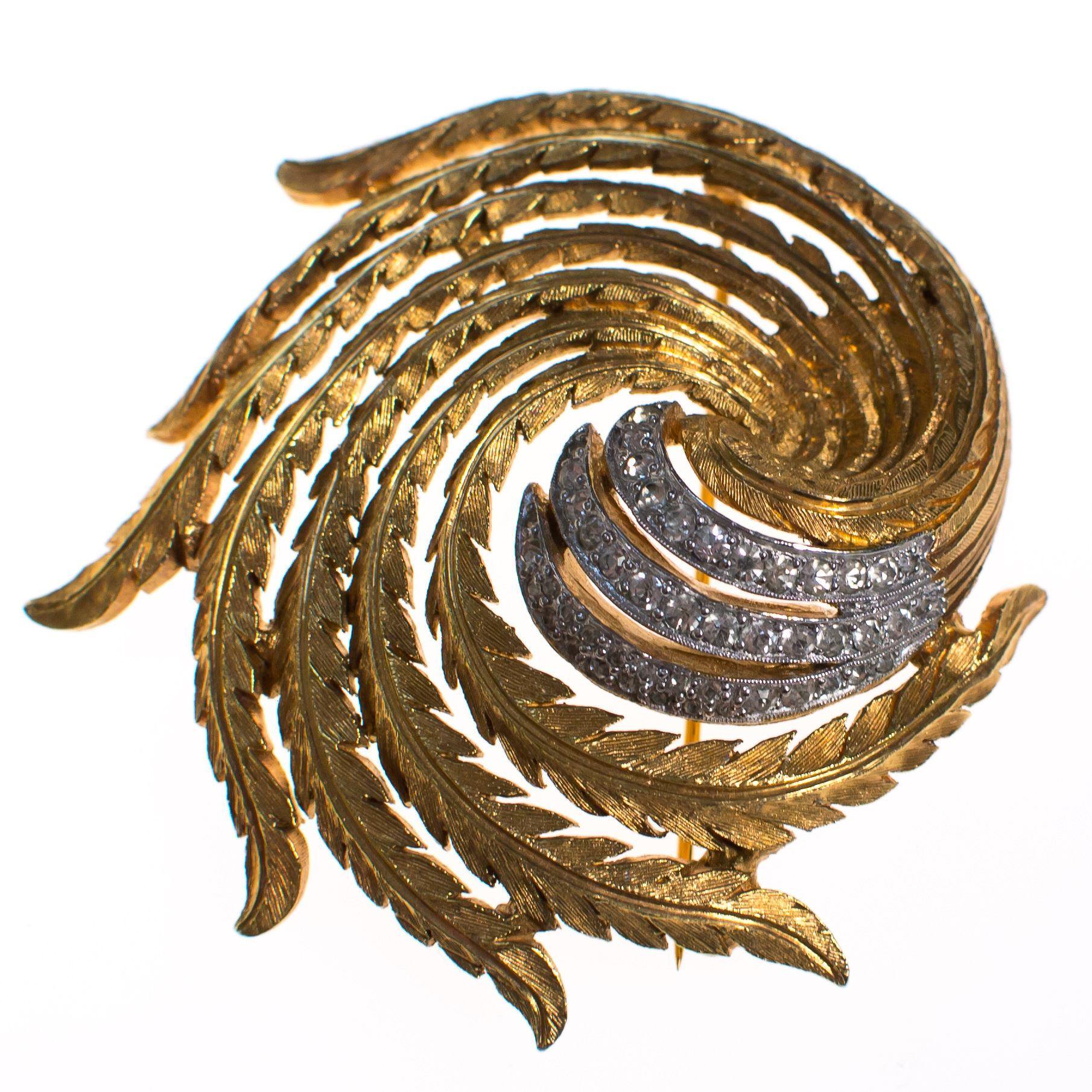 Vintage Gold Tone Swirl Design Brooch with Rhinestones by 1960s - Vintage Meet Modern Vintage Jewelry - Chicago, Illinois - #oldhollywoodglamour #vintagemeetmodern #designervintage #jewelrybox #antiquejewelry #vintagejewelry