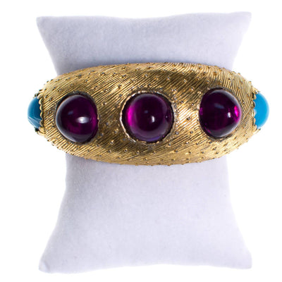Vintage Castlecliff Bracelet with Amethyst and Turquoise Cabochons by Castlecliff - Vintage Meet Modern Vintage Jewelry - Chicago, Illinois - #oldhollywoodglamour #vintagemeetmodern #designervintage #jewelrybox #antiquejewelry #vintagejewelry