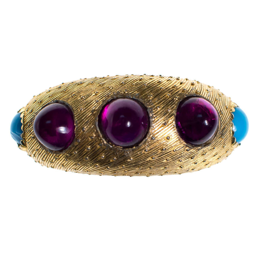 Vintage Castlecliff Bracelet with Amethyst and Turquoise Cabochons by Castlecliff - Vintage Meet Modern Vintage Jewelry - Chicago, Illinois - #oldhollywoodglamour #vintagemeetmodern #designervintage #jewelrybox #antiquejewelry #vintagejewelry