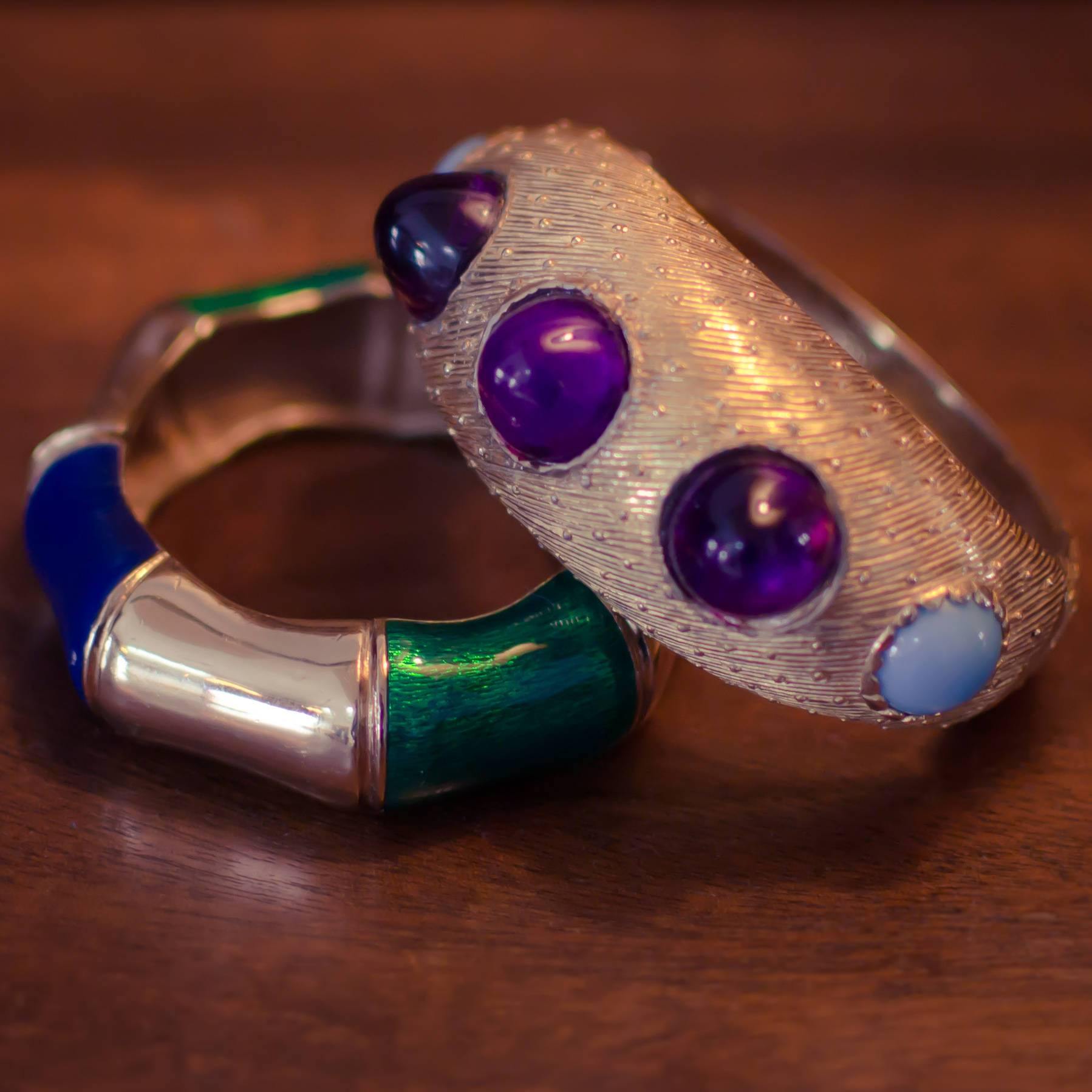 Vintage Castlecliff Bracelet with Amethyst and Turquoise Cabochons by Castlecliff - Vintage Meet Modern Vintage Jewelry - Chicago, Illinois - #oldhollywoodglamour #vintagemeetmodern #designervintage #jewelrybox #antiquejewelry #vintagejewelry