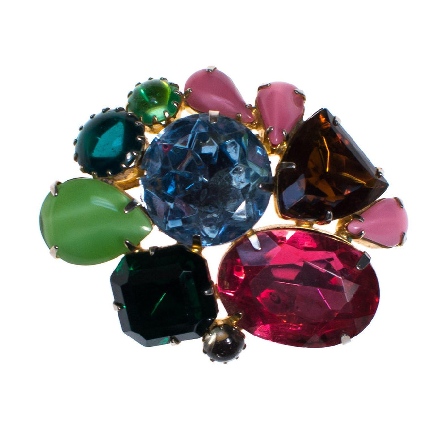 Vintage Multi Color Jeweled Rhinestone Brooch, Fruit salad, colorful by 1960s - Vintage Meet Modern Vintage Jewelry - Chicago, Illinois - #oldhollywoodglamour #vintagemeetmodern #designervintage #jewelrybox #antiquejewelry #vintagejewelry