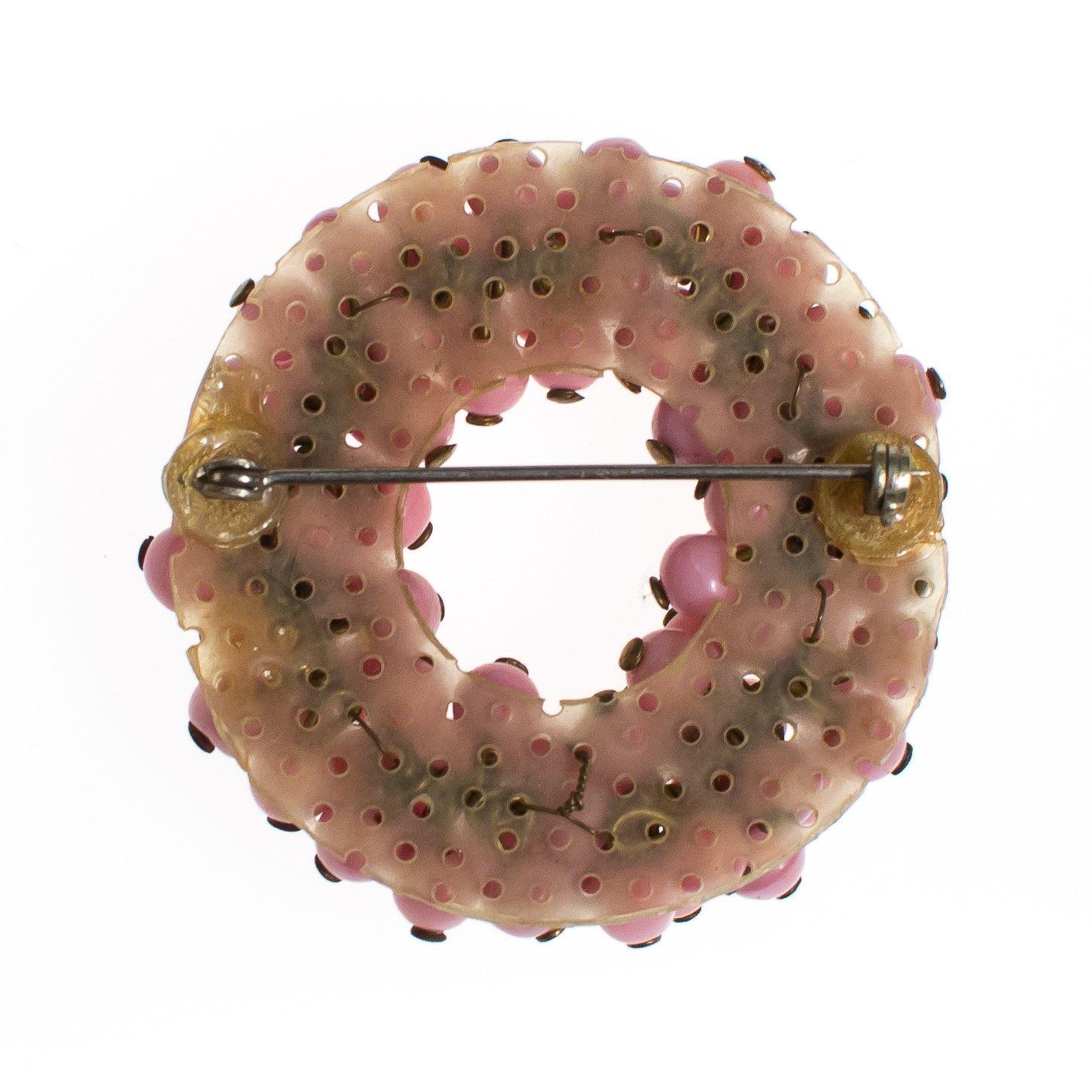 Vintage Pink Glass Beaded Brooch by 1940s - Vintage Meet Modern Vintage Jewelry - Chicago, Illinois - #oldhollywoodglamour #vintagemeetmodern #designervintage #jewelrybox #antiquejewelry #vintagejewelry