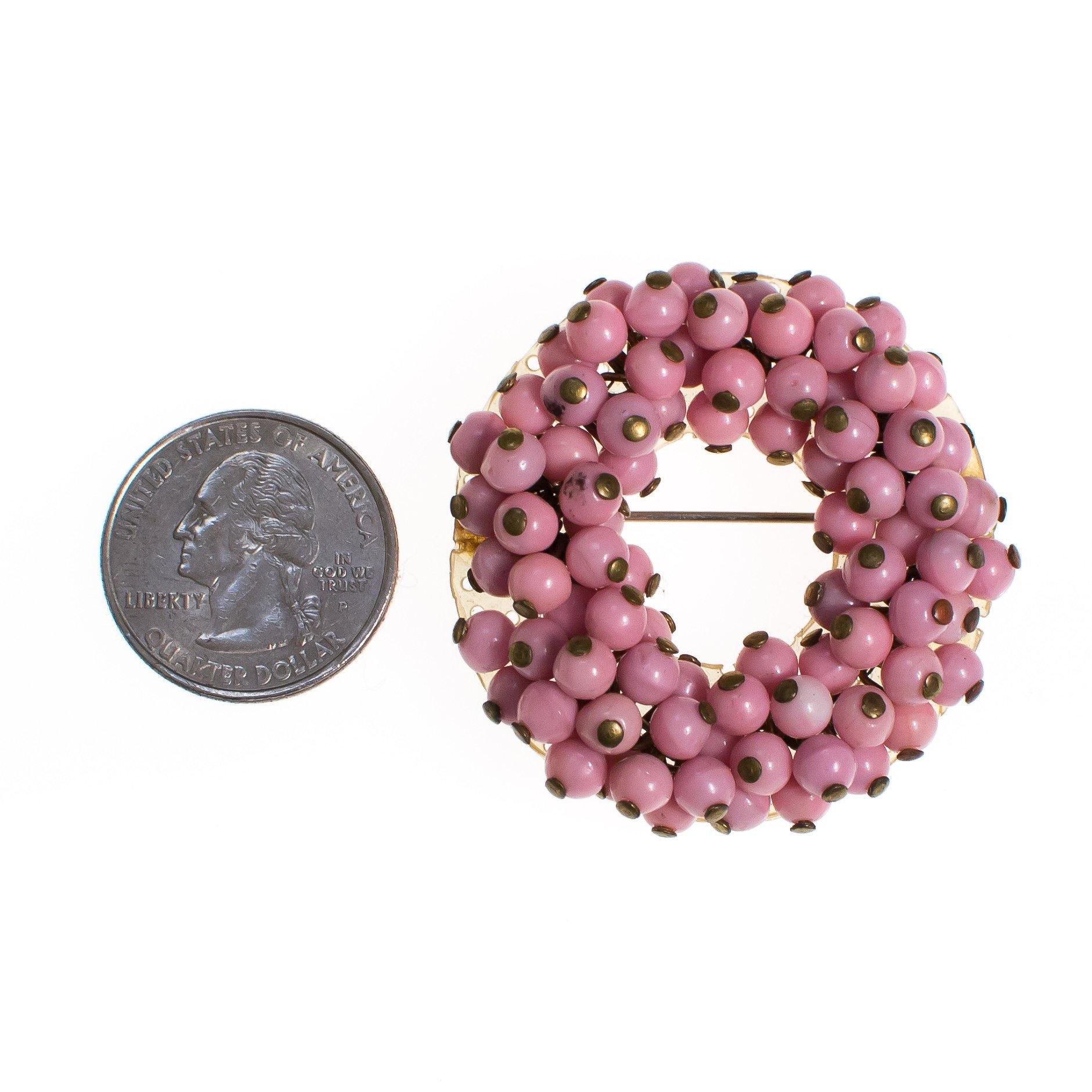 Vintage Pink Glass Beaded Brooch by 1940s - Vintage Meet Modern Vintage Jewelry - Chicago, Illinois - #oldhollywoodglamour #vintagemeetmodern #designervintage #jewelrybox #antiquejewelry #vintagejewelry