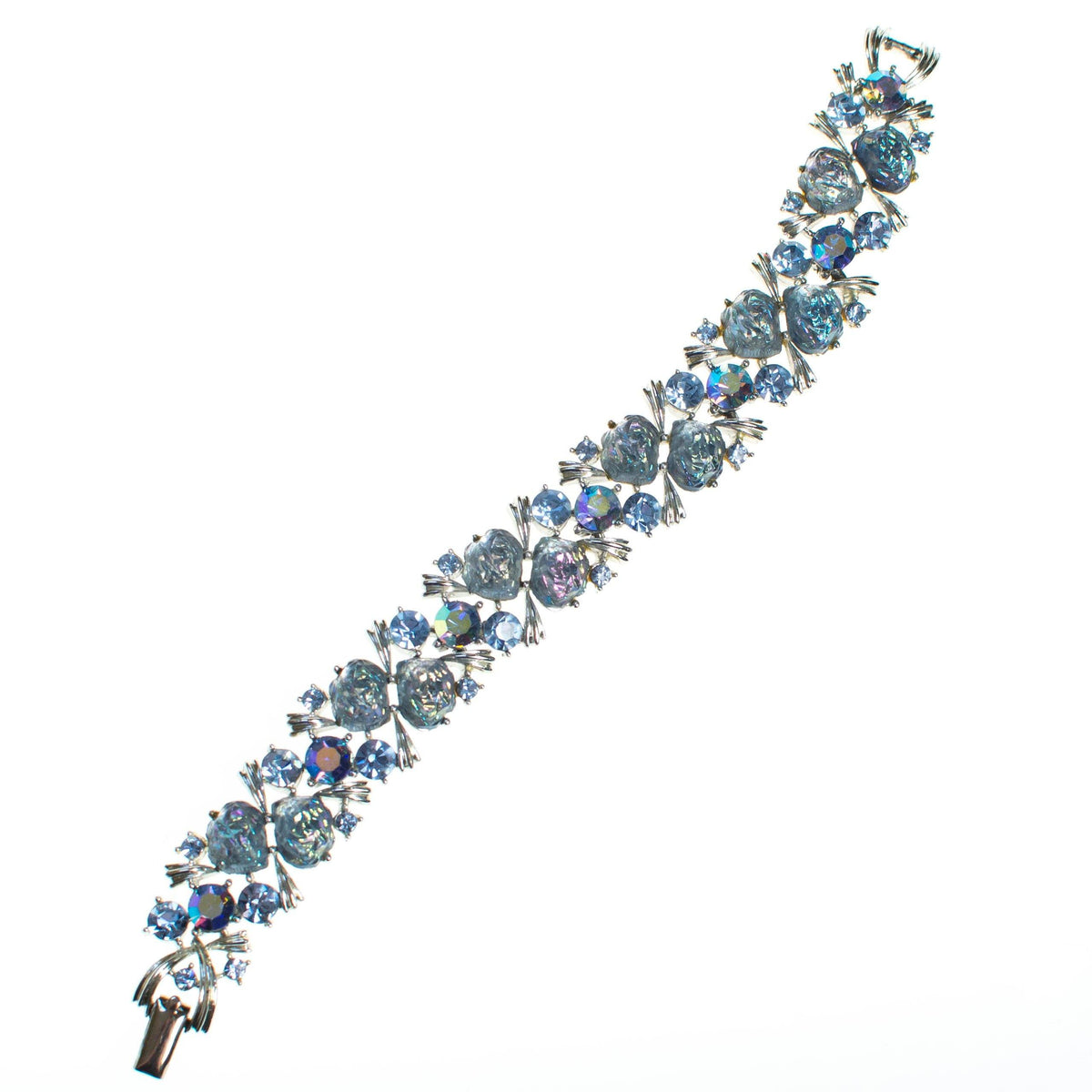 Vintage Lisner Blue Rhinestone Bracelet, Silver Tone