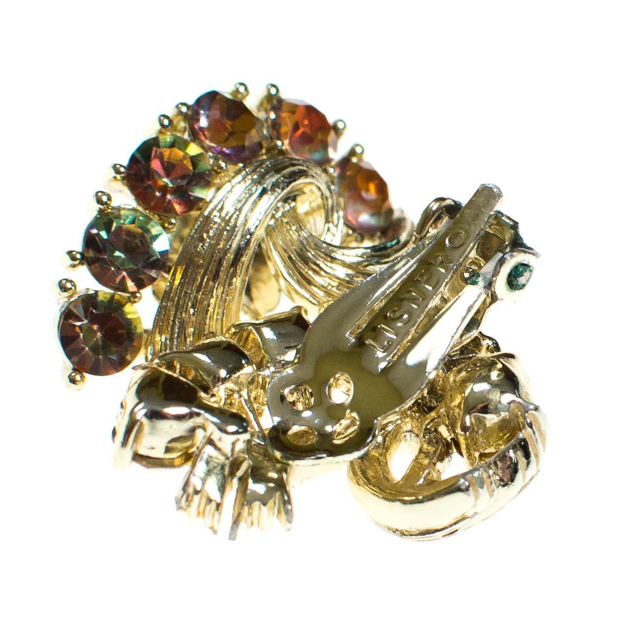 Vintage Lisner Golden Citrine and Topaz Rhinestone Earrings, Clip On by 1960s - Vintage Meet Modern Vintage Jewelry - Chicago, Illinois - #oldhollywoodglamour #vintagemeetmodern #designervintage #jewelrybox #antiquejewelry #vintagejewelry