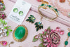 Vintage Lisner Hinged Bangle Bracelet with Emerald Green and Aurora Borealis Rhinestones by Lisner Hinged - Vintage Meet Modern Vintage Jewelry - Chicago, Illinois - #oldhollywoodglamour #vintagemeetmodern #designervintage #jewelrybox #antiquejewelry #vintagejewelry