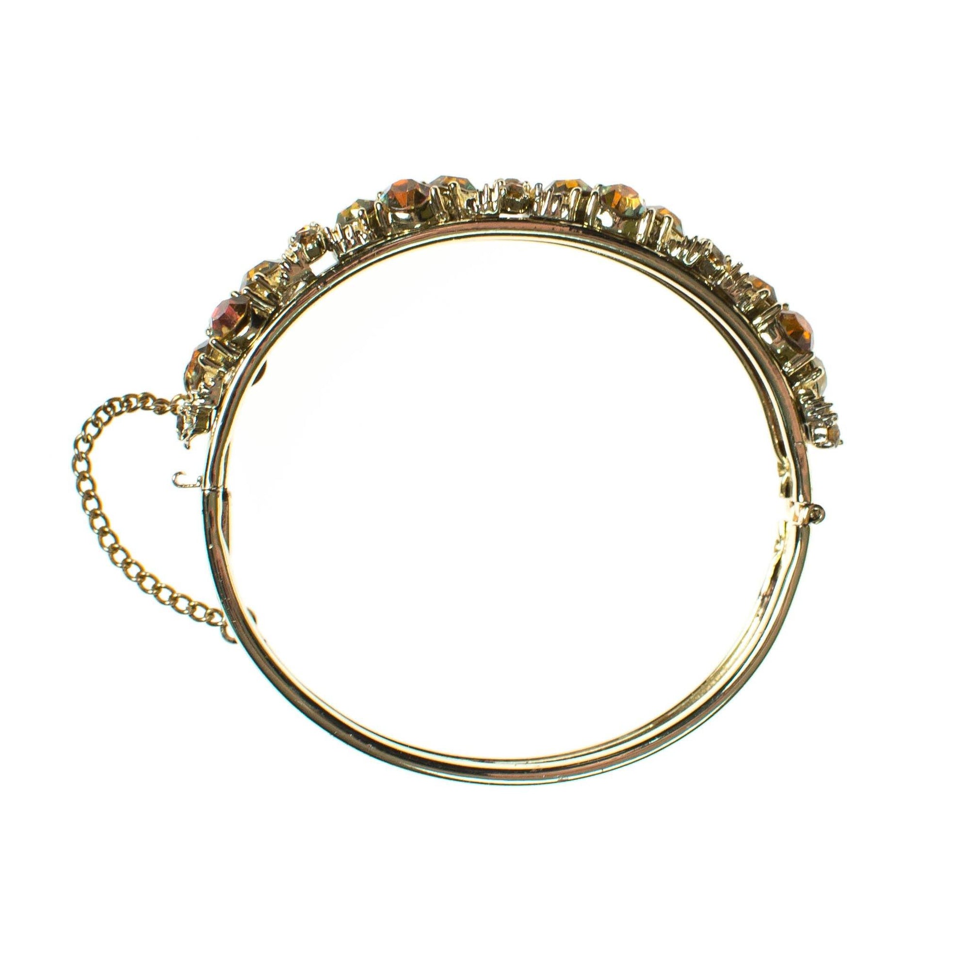 Vintage Lisner Hinged Bangle Bracelet with Citrine and Topaz Crystal Rhinestones by Lisner Hinged - Vintage Meet Modern Vintage Jewelry - Chicago, Illinois - #oldhollywoodglamour #vintagemeetmodern #designervintage #jewelrybox #antiquejewelry #vintagejewelry