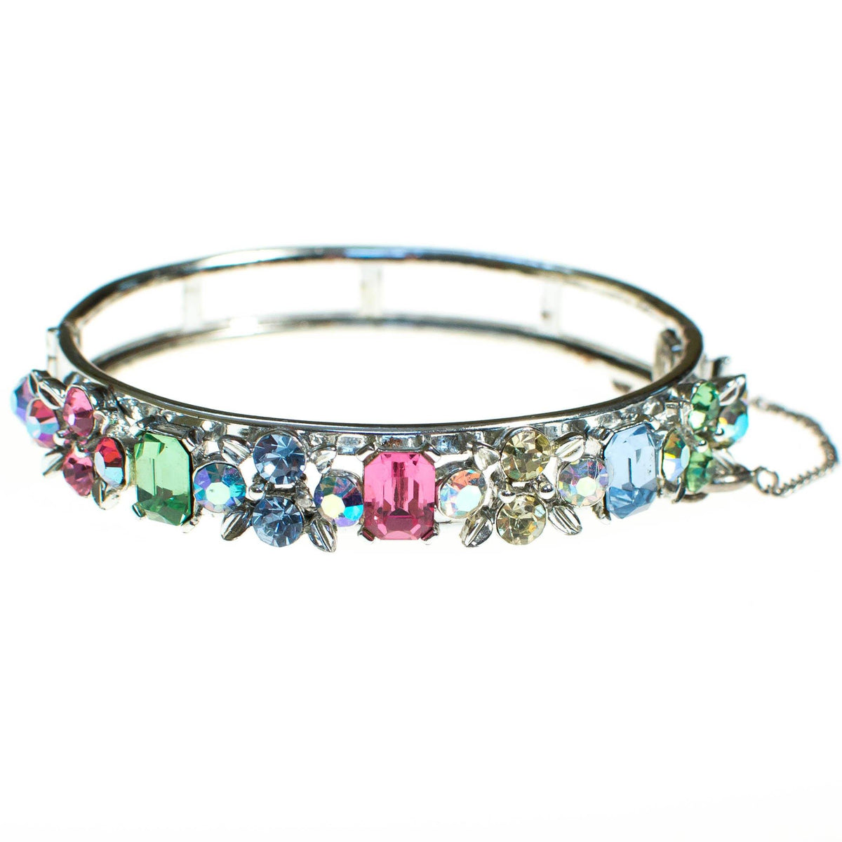 Vintage Lisner Rhinestone Bangle Bracelet with Colorfu Pastel Rhinestones