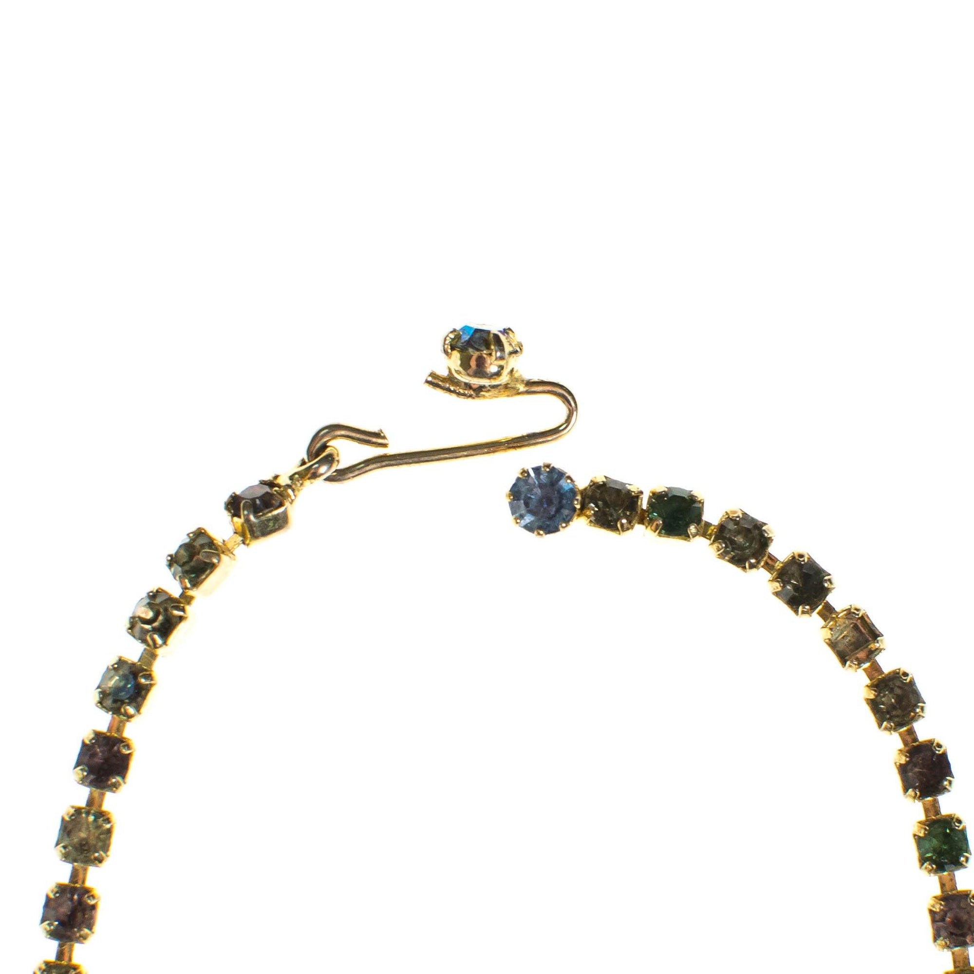 Vintage Waterfall Bib Necklace with Pastel Rhinestones by 1960s - Vintage Meet Modern Vintage Jewelry - Chicago, Illinois - #oldhollywoodglamour #vintagemeetmodern #designervintage #jewelrybox #antiquejewelry #vintagejewelry