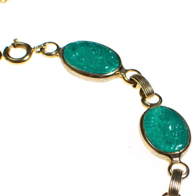 Vintage Carved Jade Pressed Glass Bracelet by 1960s - Vintage Meet Modern Vintage Jewelry - Chicago, Illinois - #oldhollywoodglamour #vintagemeetmodern #designervintage #jewelrybox #antiquejewelry #vintagejewelry