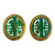 Vintage Vendome Green Jade Asian Character Earrings, Gold Tone, Oval, Clip On