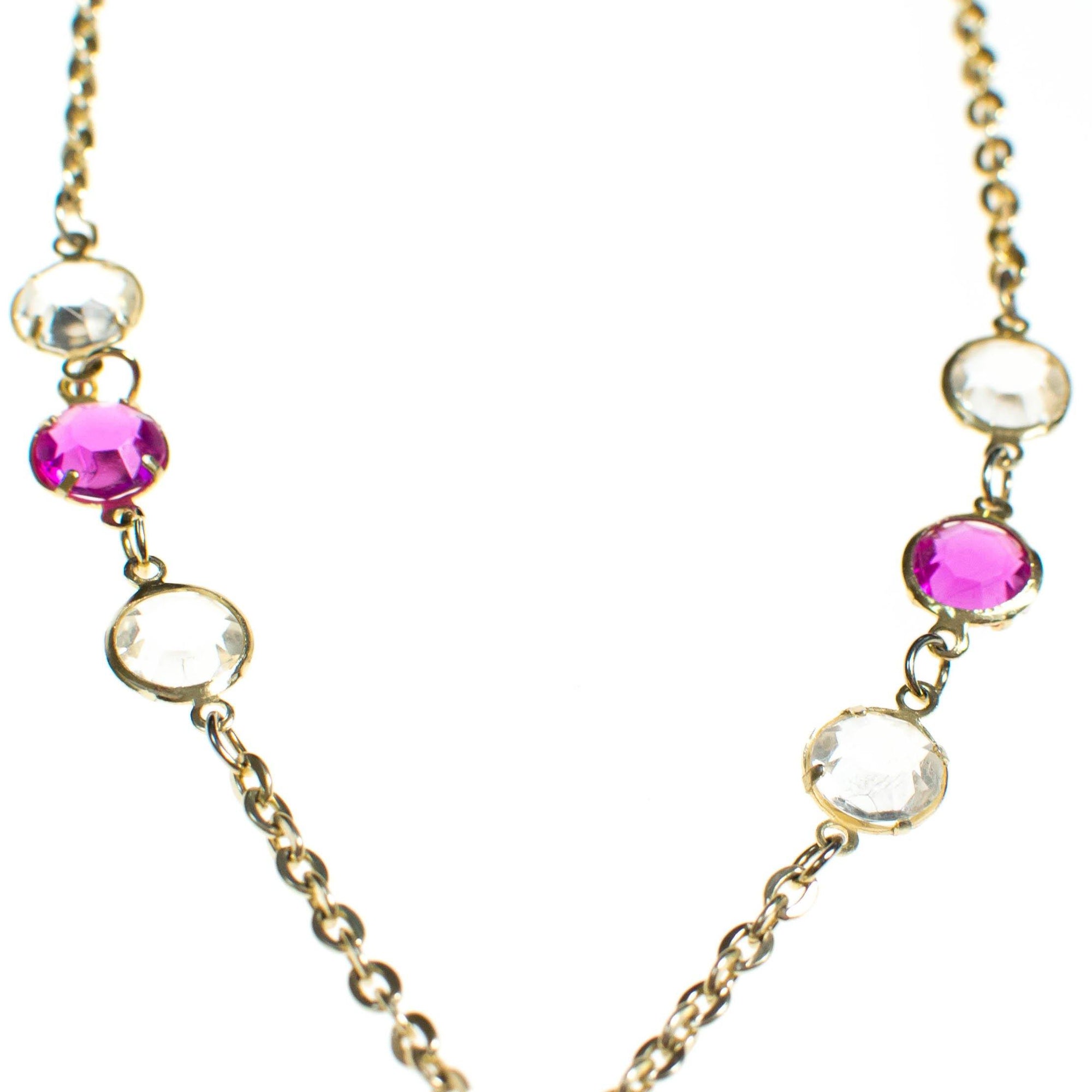 Vintage Purple and Crystal Bezel Set Tassel Necklace by 1960s - Vintage Meet Modern Vintage Jewelry - Chicago, Illinois - #oldhollywoodglamour #vintagemeetmodern #designervintage #jewelrybox #antiquejewelry #vintagejewelry