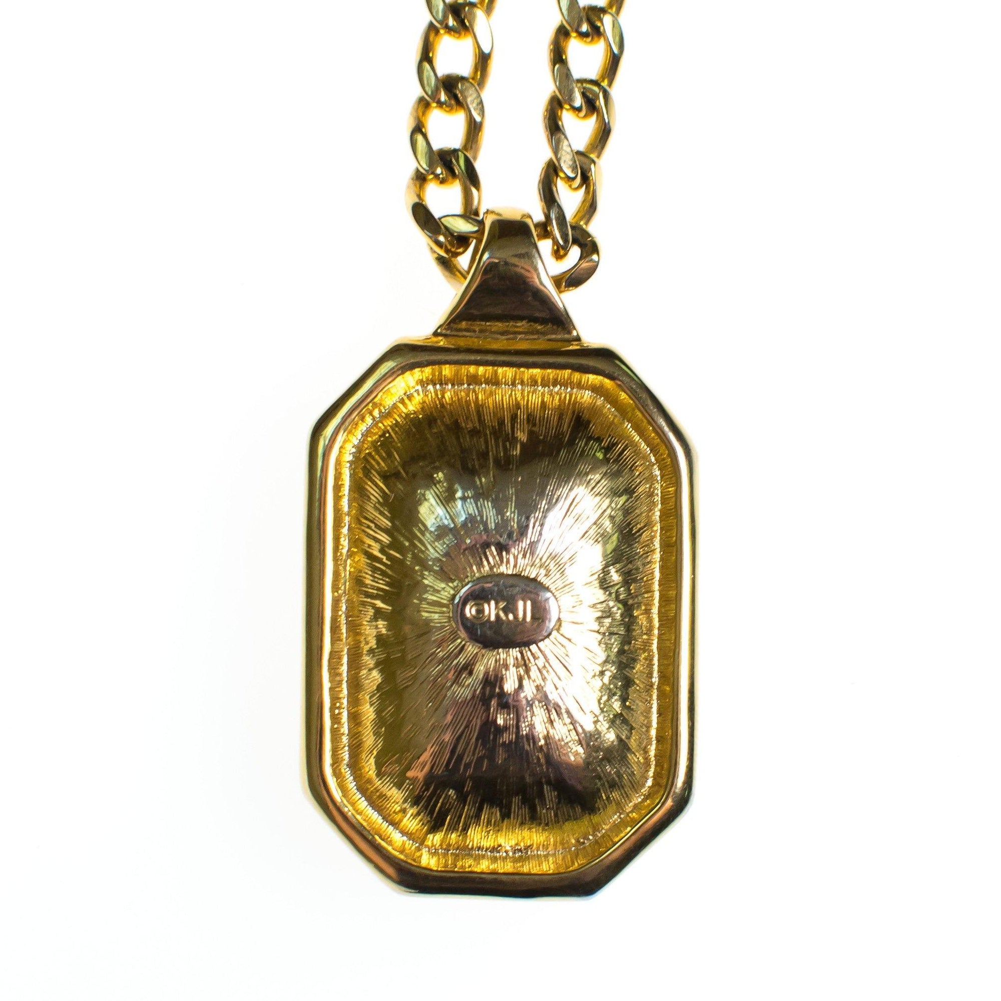 Vintage Kenneth Jay Lane Heliotrope Watermelon Rhinestone Pendant Necklace by Kenneth Jay Lane - Vintage Meet Modern Vintage Jewelry - Chicago, Illinois - #oldhollywoodglamour #vintagemeetmodern #designervintage #jewelrybox #antiquejewelry #vintagejewelry