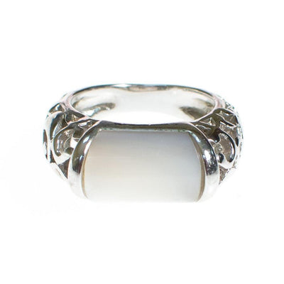 Vintage Lia Sophie Mother of Pearl Silver Filigree Band Ring by Lia Sophia - Vintage Meet Modern Vintage Jewelry - Chicago, Illinois - #oldhollywoodglamour #vintagemeetmodern #designervintage #jewelrybox #antiquejewelry #vintagejewelry