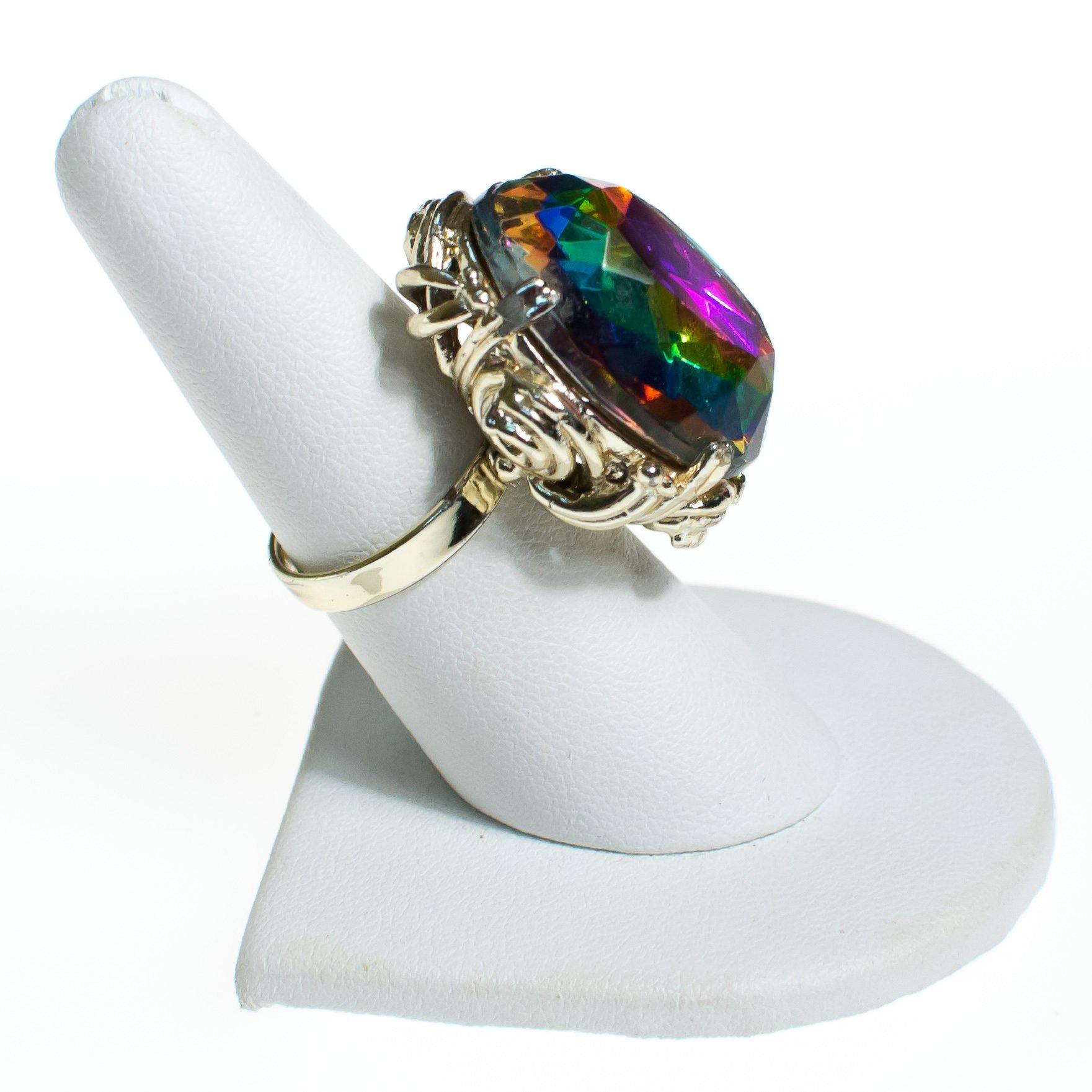 Vintage Heliotrope Watermelon Rainbow Rhinestone Statement Ring by 1960s - Vintage Meet Modern Vintage Jewelry - Chicago, Illinois - #oldhollywoodglamour #vintagemeetmodern #designervintage #jewelrybox #antiquejewelry #vintagejewelry