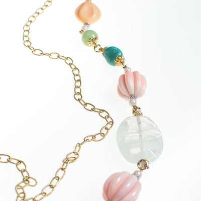 Vintage Yosca Necklace with Pastel Beads and Pearls by Joan Rivers - Vintage Meet Modern Vintage Jewelry - Chicago, Illinois - #oldhollywoodglamour #vintagemeetmodern #designervintage #jewelrybox #antiquejewelry #vintagejewelry