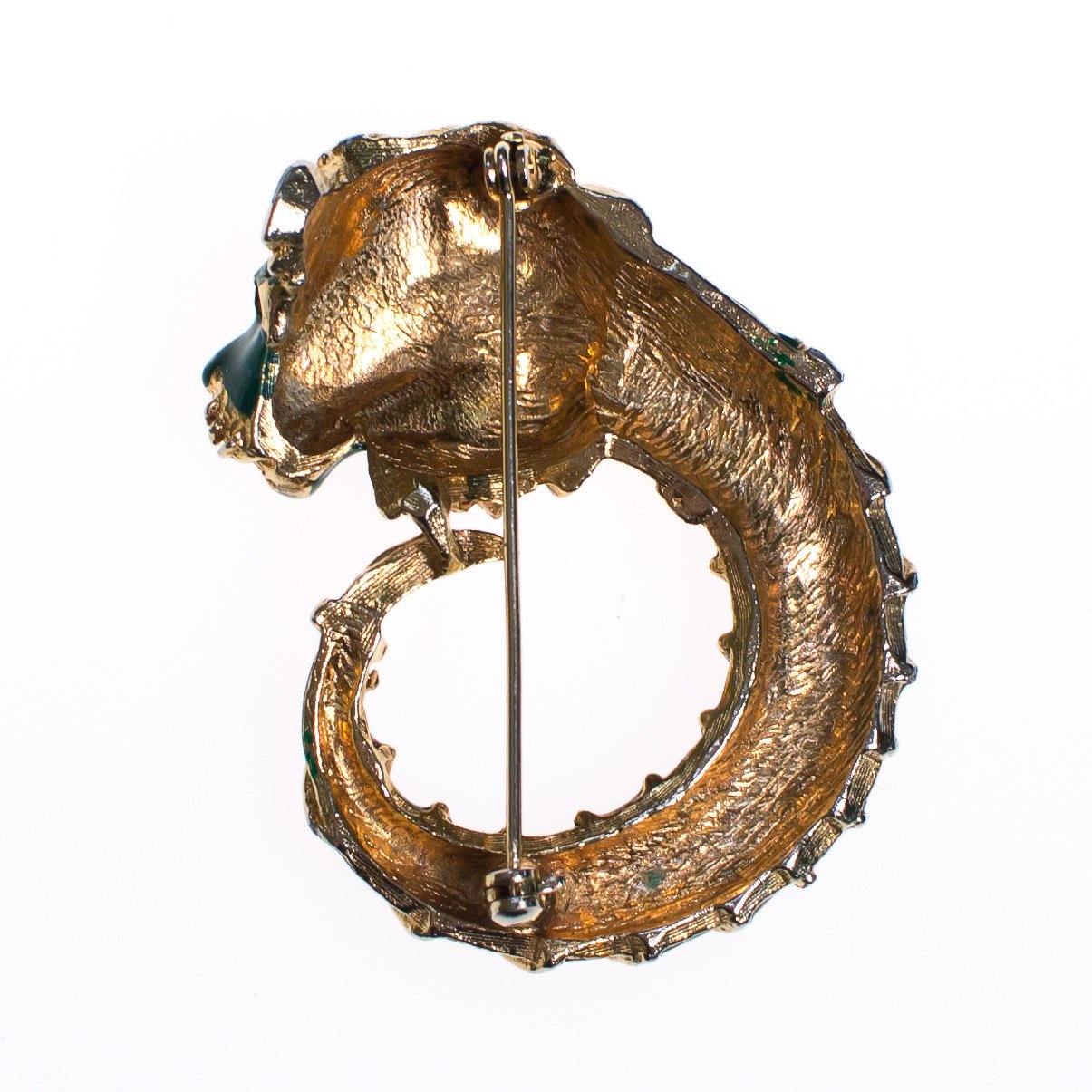 Vintage Lion Brooch Gold Tone with Green and Orange Enamel by 1960s - Vintage Meet Modern Vintage Jewelry - Chicago, Illinois - #oldhollywoodglamour #vintagemeetmodern #designervintage #jewelrybox #antiquejewelry #vintagejewelry