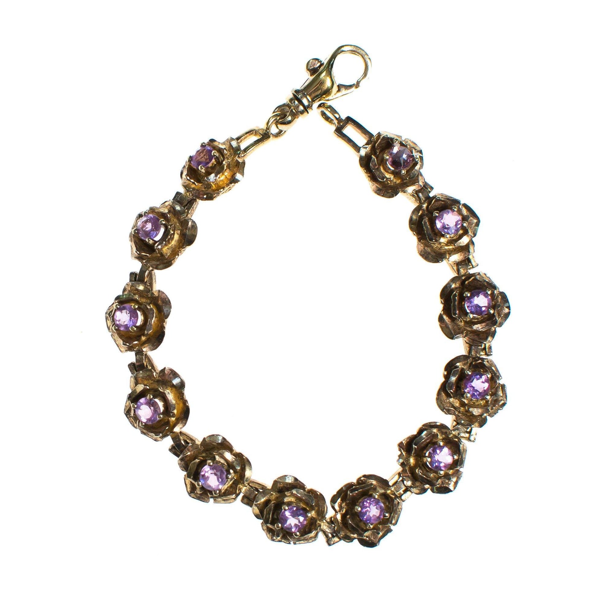 Vintage Gold Flower Bracelet with Amethyst by 1980s - Vintage Meet Modern Vintage Jewelry - Chicago, Illinois - #oldhollywoodglamour #vintagemeetmodern #designervintage #jewelrybox #antiquejewelry #vintagejewelry