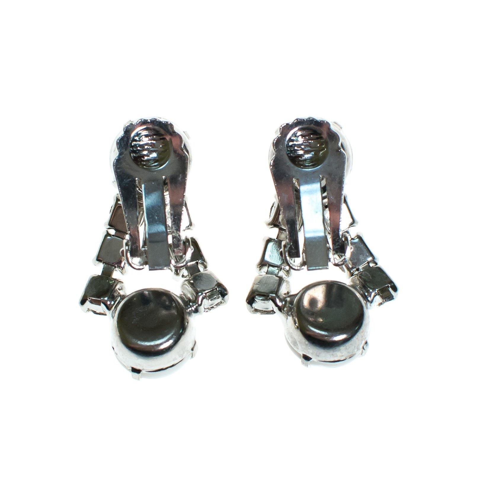 Vintage Rhinestone Earrings with White Iridescent Milk Glass Cabochons by 1950s - Vintage Meet Modern Vintage Jewelry - Chicago, Illinois - #oldhollywoodglamour #vintagemeetmodern #designervintage #jewelrybox #antiquejewelry #vintagejewelry