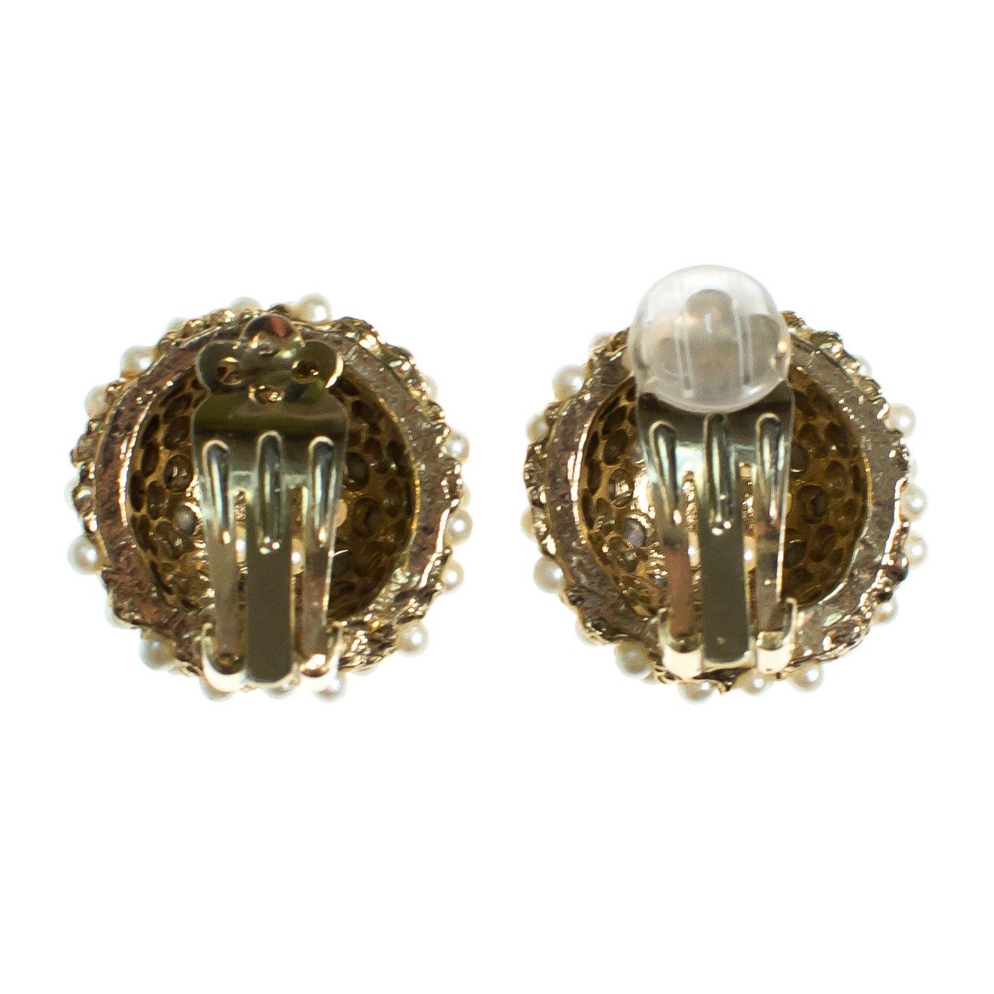 Vintage Seed Pearl and Aurora Borealis Domed Round Clip Earrings Button Style by Aurora Borealis - Vintage Meet Modern Vintage Jewelry - Chicago, Illinois - #oldhollywoodglamour #vintagemeetmodern #designervintage #jewelrybox #antiquejewelry #vintagejewelry