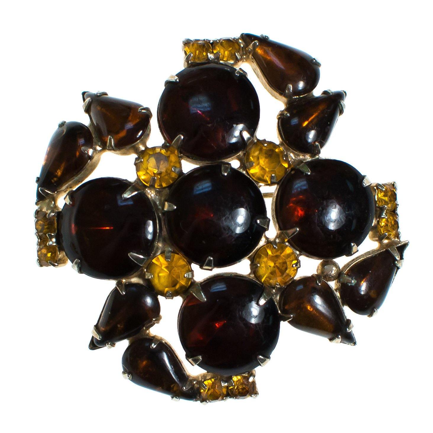 Vintage Garne Amber and Citrine Crystal Brooch by Garne Amber - Vintage Meet Modern Vintage Jewelry - Chicago, Illinois - #oldhollywoodglamour #vintagemeetmodern #designervintage #jewelrybox #antiquejewelry #vintagejewelry
