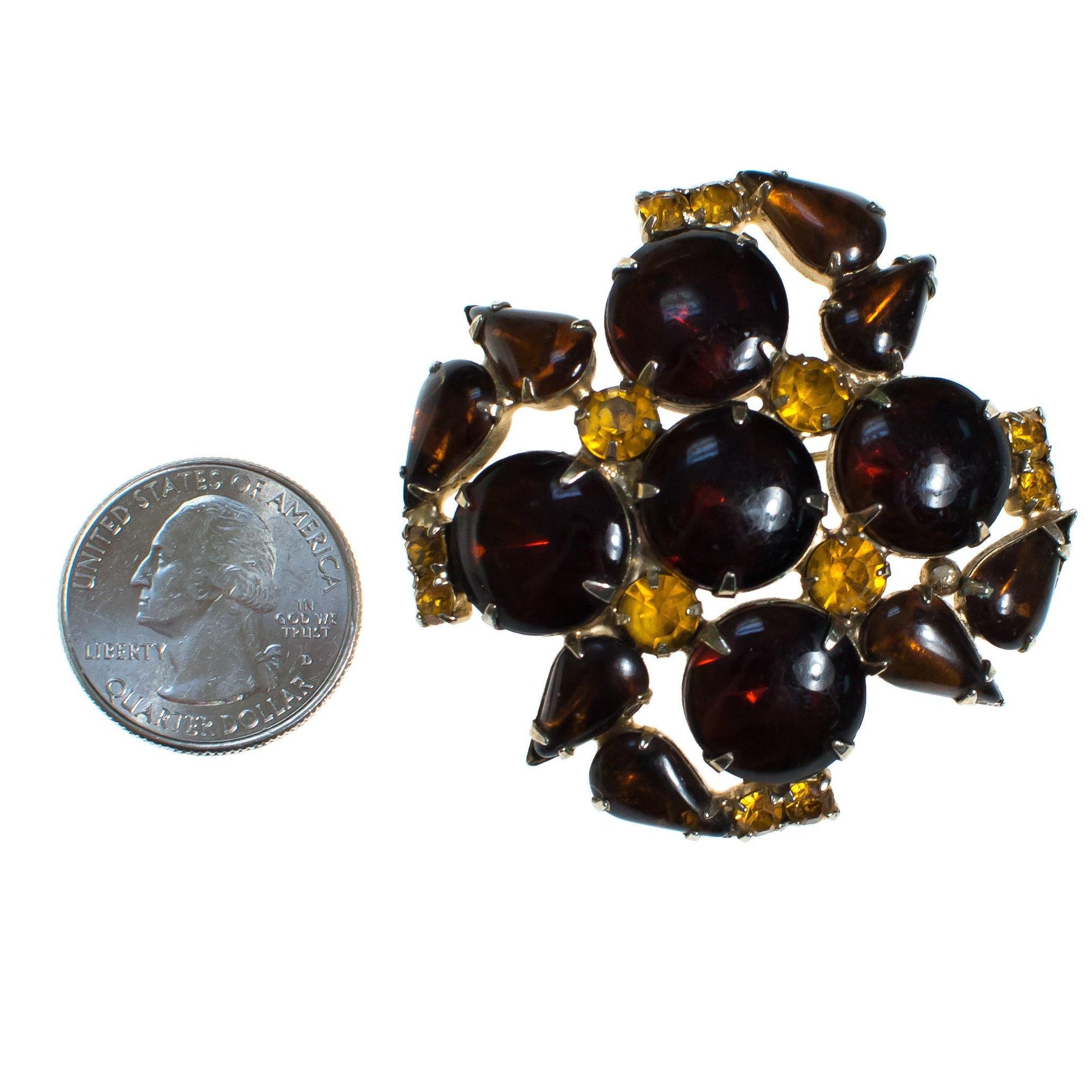 Vintage Garne Amber and Citrine Crystal Brooch by Garne Amber - Vintage Meet Modern Vintage Jewelry - Chicago, Illinois - #oldhollywoodglamour #vintagemeetmodern #designervintage #jewelrybox #antiquejewelry #vintagejewelry