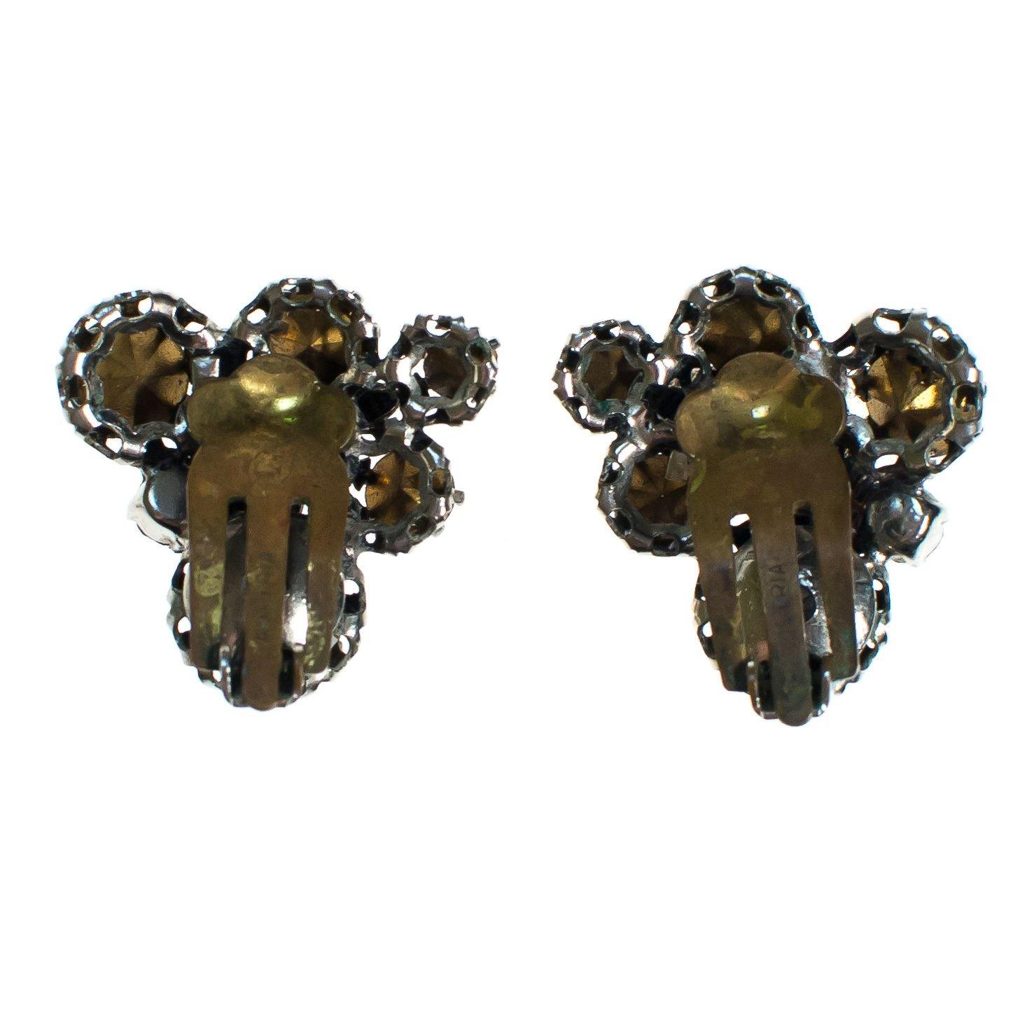 Vintage Made in Austria Rhinestone Aurora Borealis and Citrine Rhinestone Earrings with Leaves by 1960s - Vintage Meet Modern Vintage Jewelry - Chicago, Illinois - #oldhollywoodglamour #vintagemeetmodern #designervintage #jewelrybox #antiquejewelry #vintagejewelry