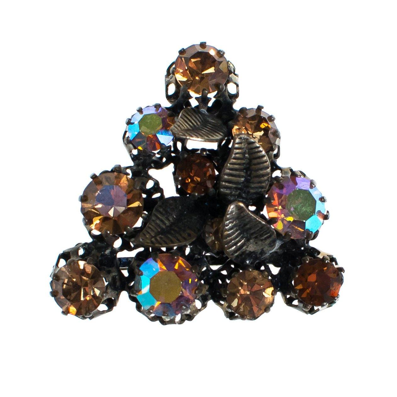 Vintage Made in Austria Amber and Aurora Borealis Rhinestone Brooch by Amber and Aurora Borealis - Vintage Meet Modern Vintage Jewelry - Chicago, Illinois - #oldhollywoodglamour #vintagemeetmodern #designervintage #jewelrybox #antiquejewelry #vintagejewelry